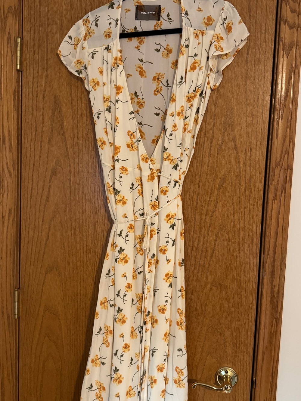 Floral Wrap Midi Dress in Cream and Yellow - Picture 2 of 7